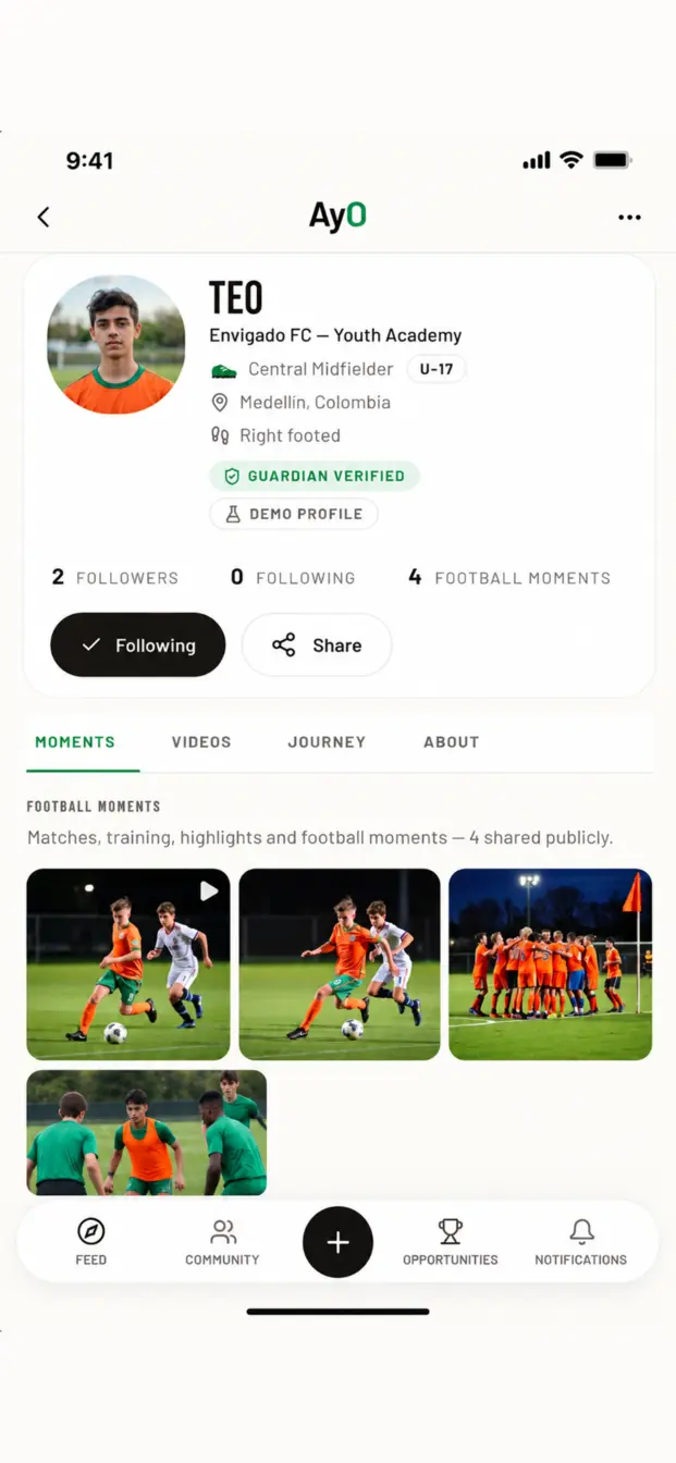 AyO mobile demo athlete profile